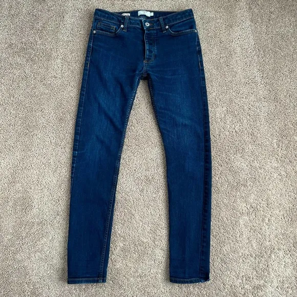 Topman Dark Wash Low Rise Skinny Leg Stretch Denim Blue Jeans Men's 30