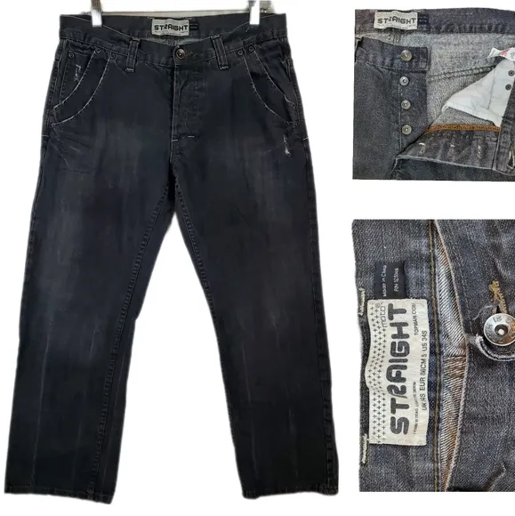 Topman Charcoal Gray Straight Leg Denim Jeans Pants 34x28 Mens Denim is Dead