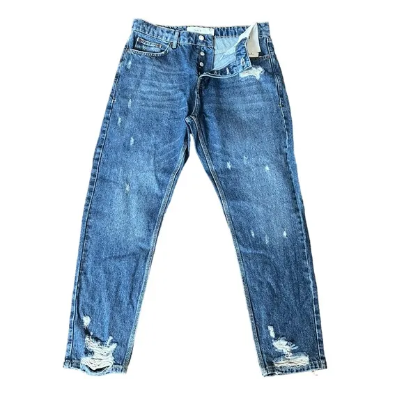 Topshop TopMan NWT Taper Button Fly Distressed Jeans Men’s Size 34x32
          
      NWT