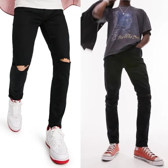 NWT Topman Stretch-Skinny Split Knee Distressed Jeans Streetwear Grunge Black 32
          
      NWT