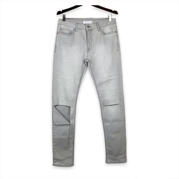 Topman Gray Distressed Stretch Skinny Jeans Size 32