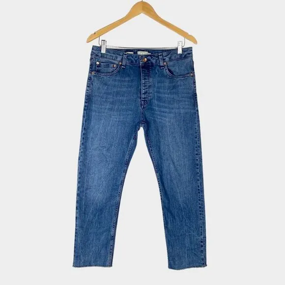 Topman | Mens Cropped Standard Button Fly Raw Hem Jeans 32