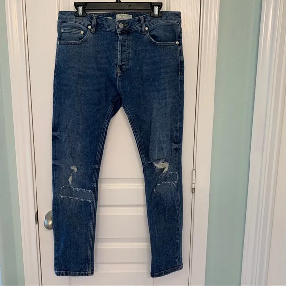Topman Rip And Repair Stretch Skinny Jeans