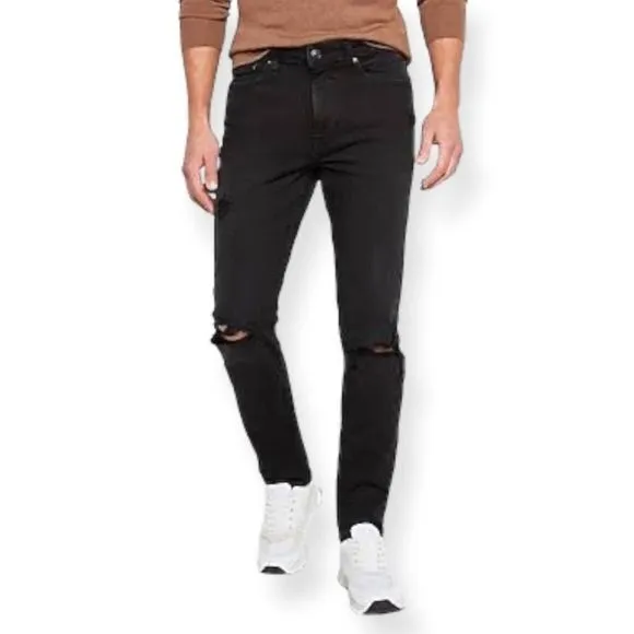 TOPMAN Distressed Stretch Black Button Fly Skinny Jeans Size 32