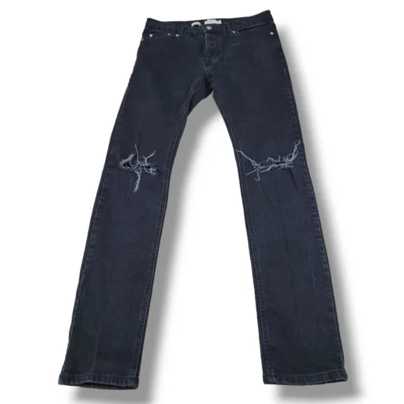 Topman Jeans Size 30R 31x30 Topman Stretch Skinny Jeans Button Fly Distressed