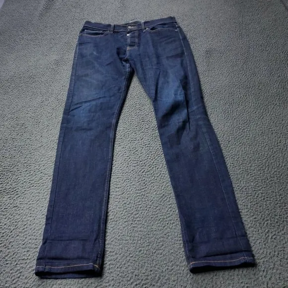TOPMAN Stretch Slim Button Fly Jeans Mens 33 x33 Blue