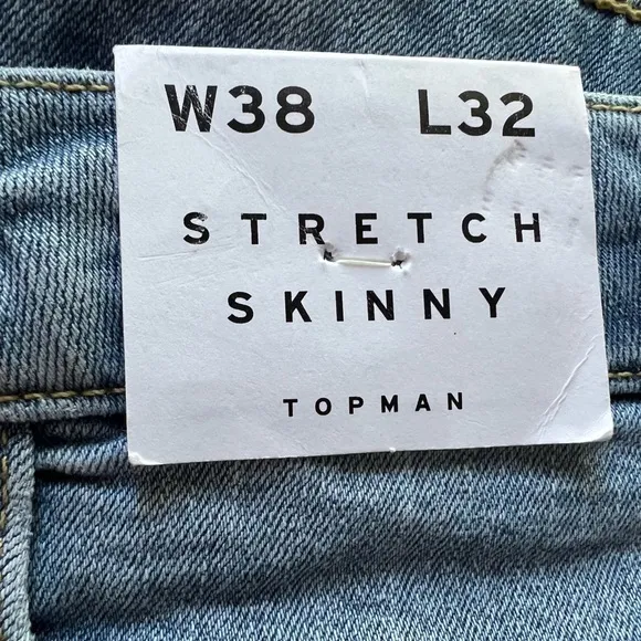 Topman Stretch Skinny Light Blue Wash Denim Jeans Men’s Size 38x32 NWT
          
      NWT