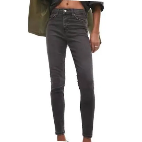 Vintage Topshop Unisex Black Spray On Skinny Mid Rise Denim Topman Jeans