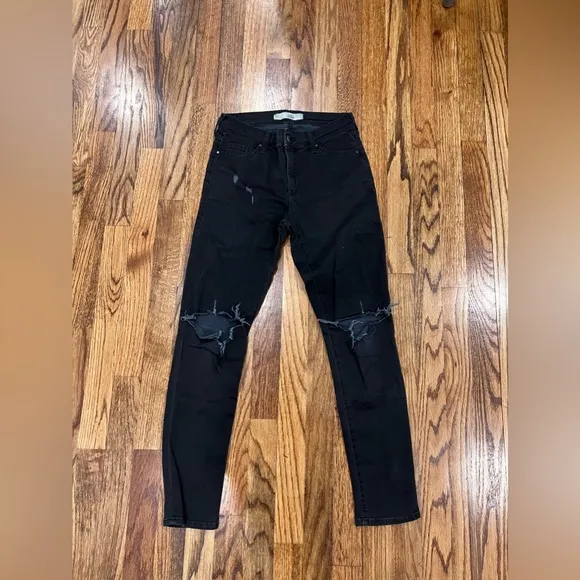 Topshop Women’s Moto Leigh Denim Jeans Skinny Distressed Ripped Black Size 26