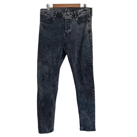 Topshop Topman Mens Black Stonewash Button Fly Slim Straight Jeans Size 34 34