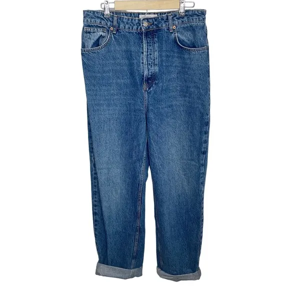 Topshop Mens Button Fly High Rise Straight Leg Denim Blue Jeans Size W34 X L32