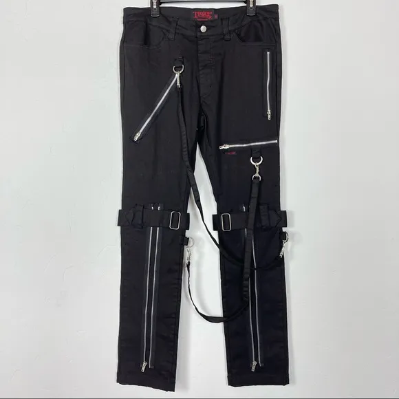 Tripp NYC Pants Black Gothic Zipper Chain Link Oversized Emo Grunge Moto