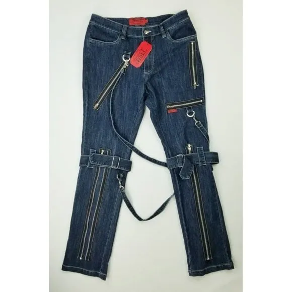 Tripp NYC Size 32X32 Men Unisex Blue Bondage Gothic Rave Cyber Chain Denim Jeans
          
      NWT