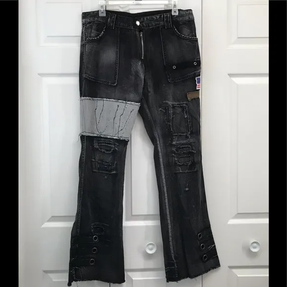 Mens distressed rock n roll flare jeans