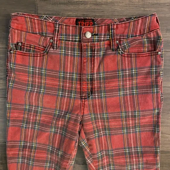 VTG Daang Goodman Tripp NYC Red Plaid Pants Skinny Goth Punk Grunge Edgy Sz 29/9