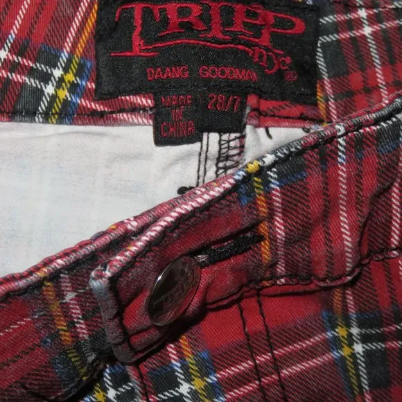 Tripp NYC CHAOS 7 Zipper Red Tartan Plaid Super Skinny Bondage Pants