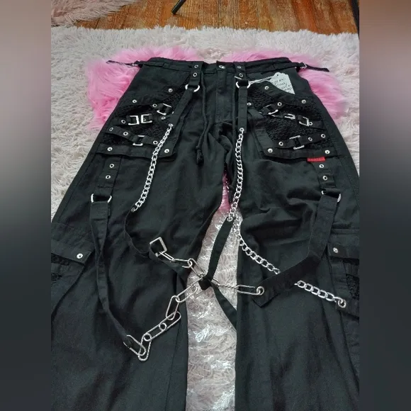 Tripp industrial cyber goth wideleg skater raver jeans w chains & bondage straps