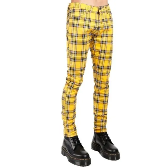 TRIPP NYC DAANG GOODMAN Yellow Plaid T-back Jeans Rocker Pants Size 28