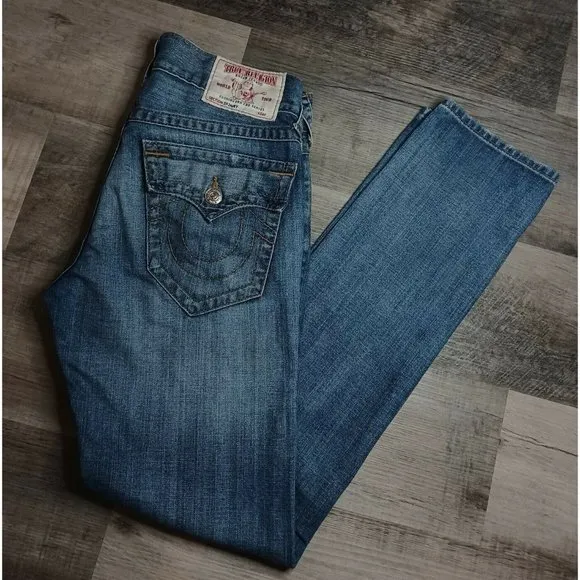 True Religion Skinny,Flap Pockets,Men's Distressed Jeans Size 31x34 Red/Orange S