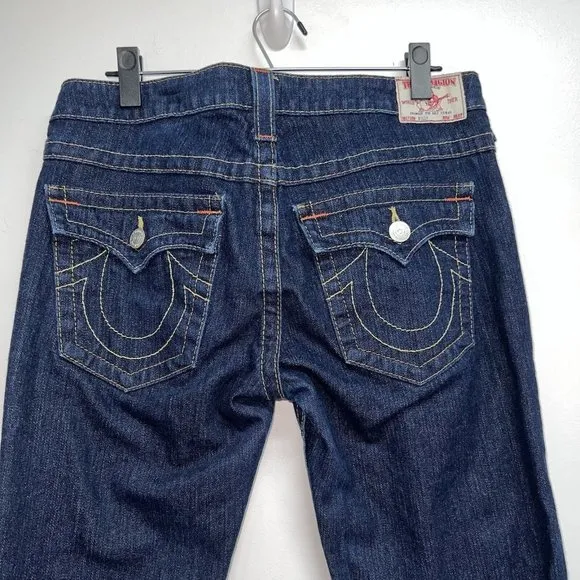 True Religion Jeans Mens World Tour Billy Denim Blue 35 x 32 Flap Pocket Stretch