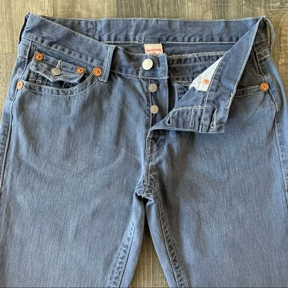 38x33 True Religion Nathan Big T Button Fly Jeans 
Blue 
MADE IN USA
