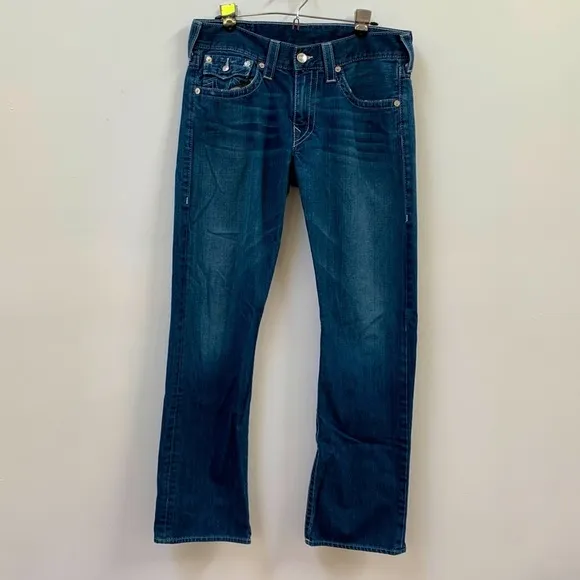 True religion mens straight jeans size 34x32 100 percent cotton made in USA