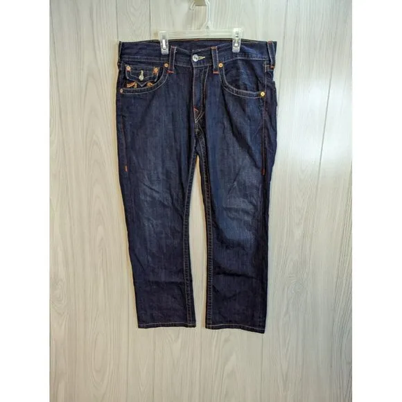 True Religion Straight Fit Relaxed Boot Flap Pocket Denim Jeans Mens 37x29 USA