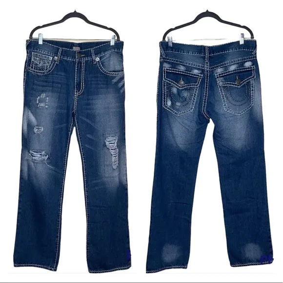 True Religion Relaxed Straight Ricky Heavily Distressed Jeans