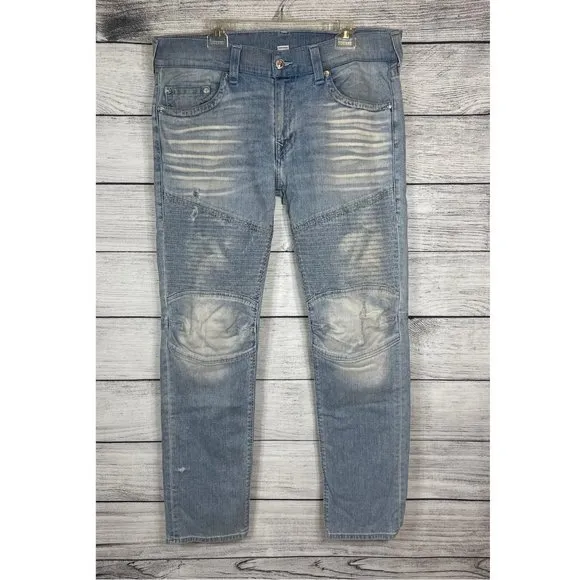 True Religion Skinny Moto Light Wash Jeans Sz 38