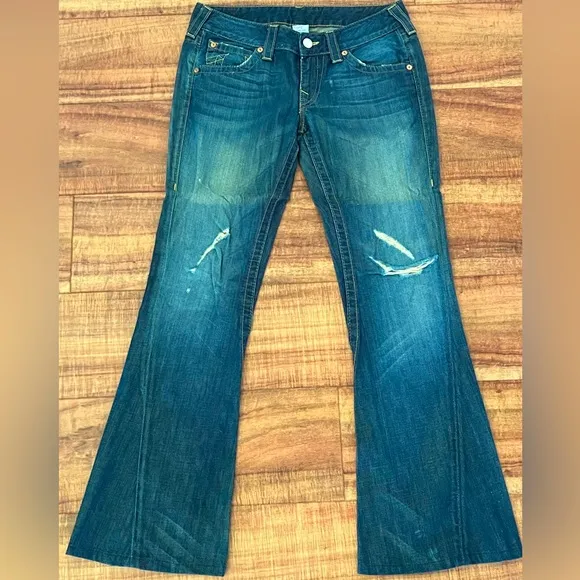 True Religion wide leg distressed jeans