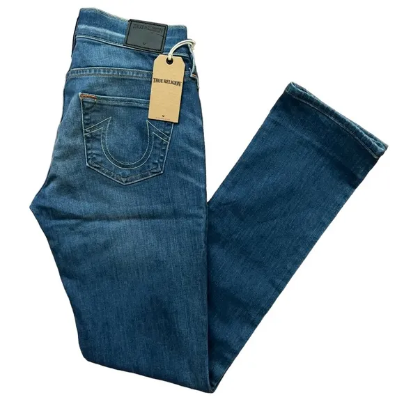 True Religion Cora Mid Rise Straight Denim Jeans Stretch Blue Size 25 NWT
          
      NWT