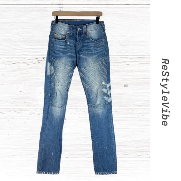 TRUE RELIGION Men’s Size 28 Denim Jeans Slim Moto Fit Style 100% Cotton