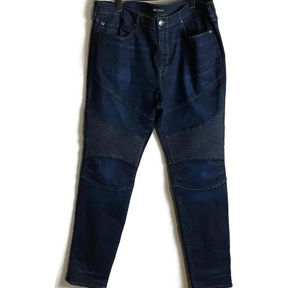 TRUE RELIGION Mens Blue Rocco Relaxed Skinny Jeans Size 40x34 Moto Zip  Stretch