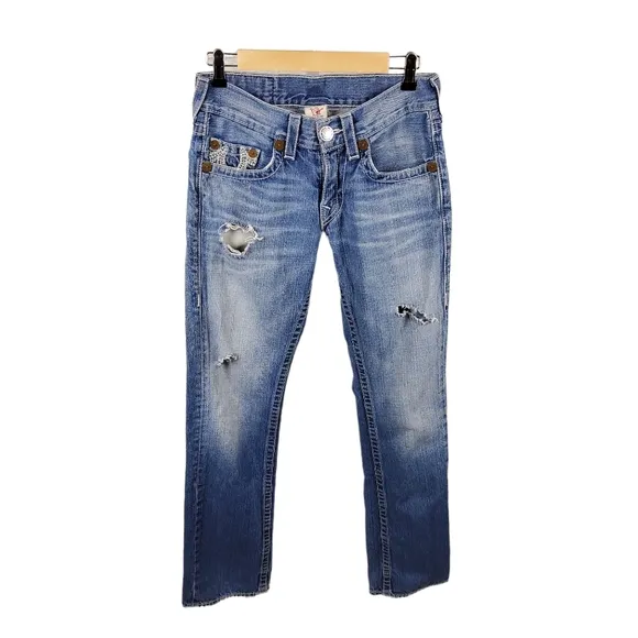 True Religion Bobby Men's Destroyed Straight Leg Jeans Blue Size 29X33