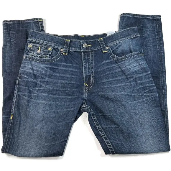 True Religion Mens Rocco Relaxed Skinny Stretch Jeans 34 Measure 38 x 34 Blue