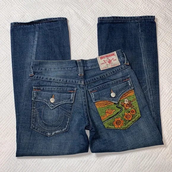 True Religion Joey Jeans, Embroidered Buddha Back Flap Pocket, Men’s 33 Waist
