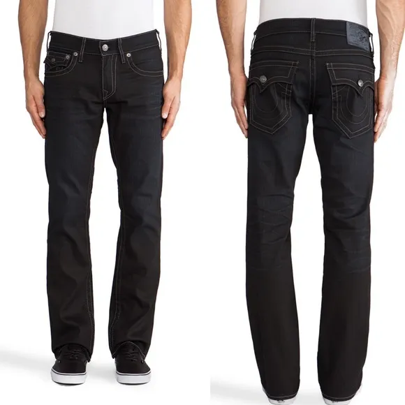 NWT True Religion Ricky Straight Leg Coated Denim Black Rider Jeans
          
      NWT