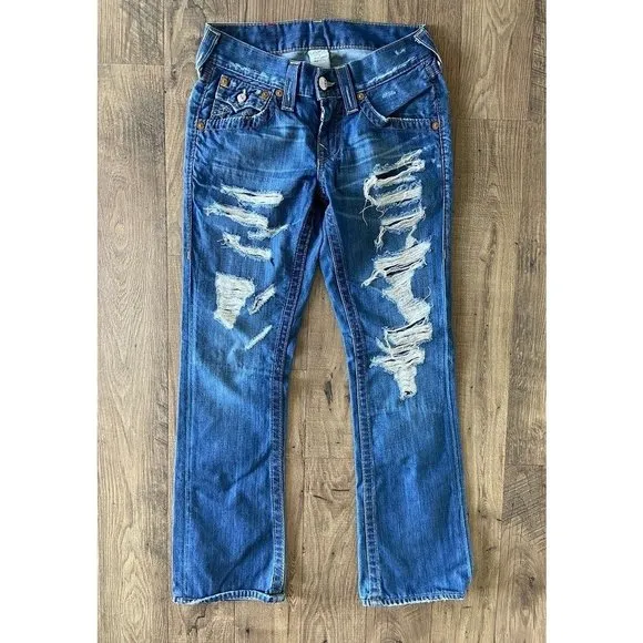 True Religion Billy Bootcut Distressed Flap Pocket Jeans Men's Tagged Size 28