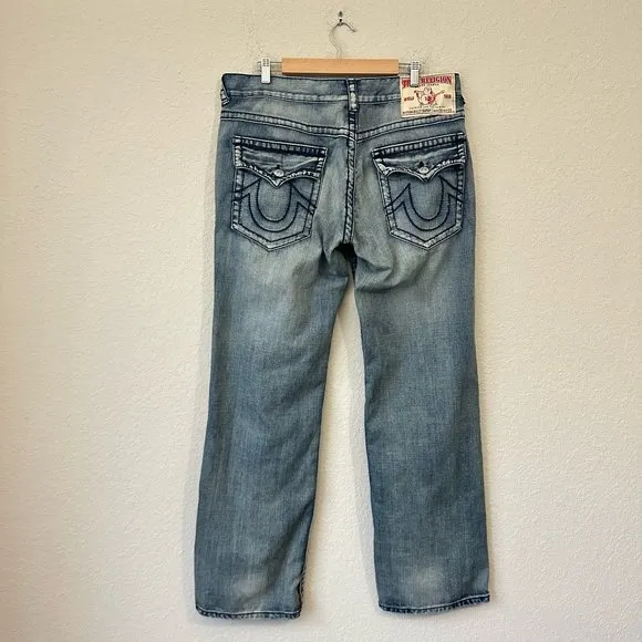 TRUE RELIGION Mens Billy Super T Bootcut Jeans Distressed #24-858ML