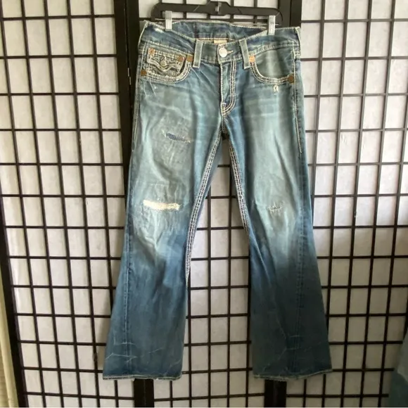 THRASHED True Religion Joey Big T Jeans 32X33 Boot Flare