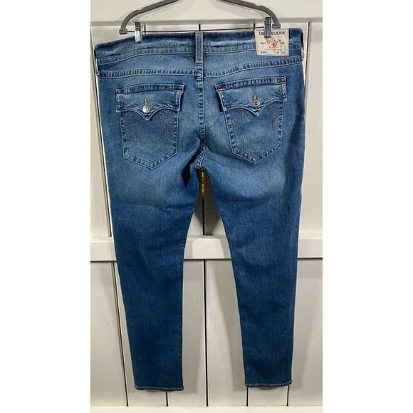 True Religion Men's Rocco Relaxed Skinny Flap Pockets Dark Jeans Size 42x34