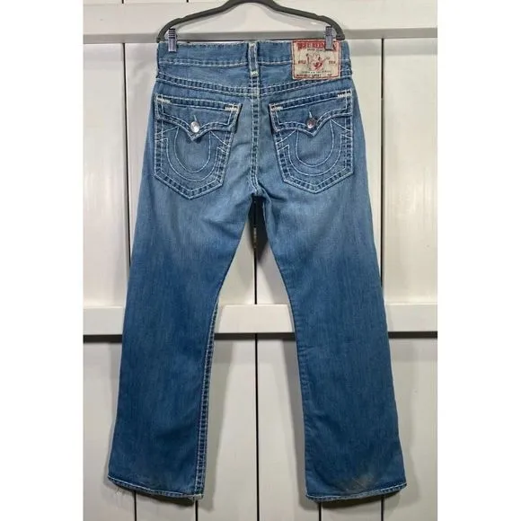 True Religion Men's Distressed Billy Super T Flap Pockets Light Jeans Size 33x31