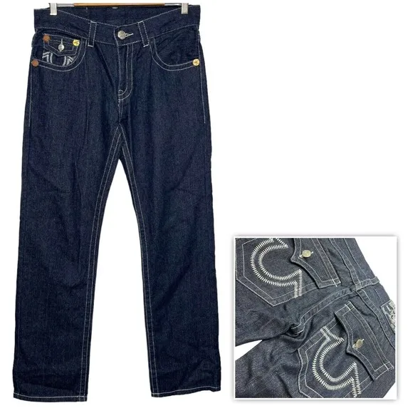 True Religion Mens World Tour Dark Wash Row Seat Straight Leg Blue 32