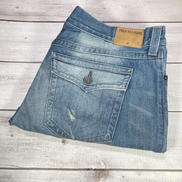 True Religion Ricky Relaxed Straight Fit Men's 42x34 Medium Wash Designer Jeans