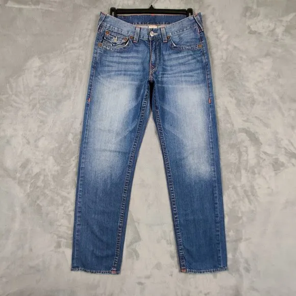 True Religion Jeans Men 32 Blue Relaxed Straight Medium Wash Denim Casual 32x34