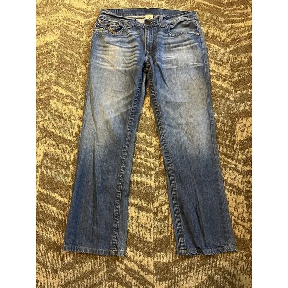 Men's True Religion Straight Jeans Flap Pocket Medium Wash Size 38