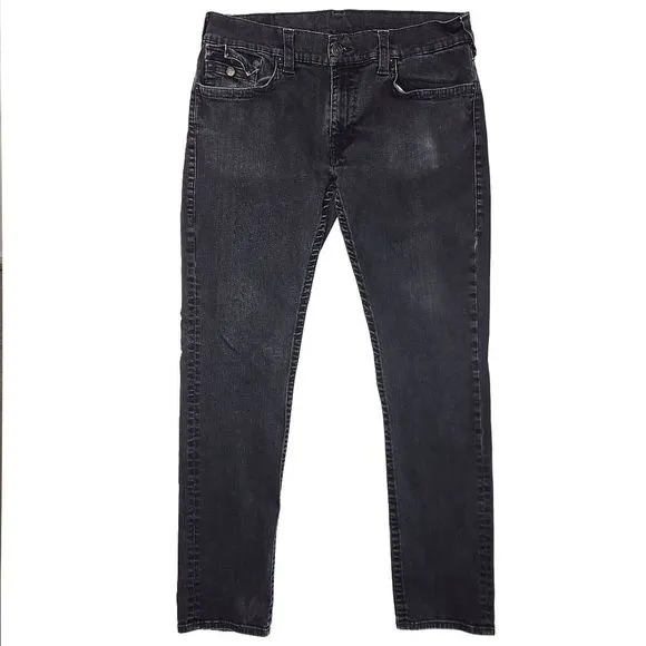 True Religion Skinny Flap All Black SN Jeans Mens 38x32 World Tour Flex 10" Rise