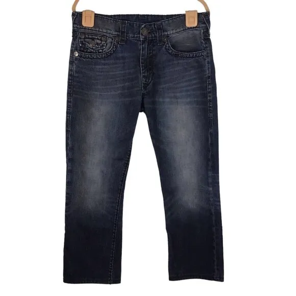True Religion Jeans Ricky Super T  Relaxed Straight Dark Wash Flap 36x27 actual