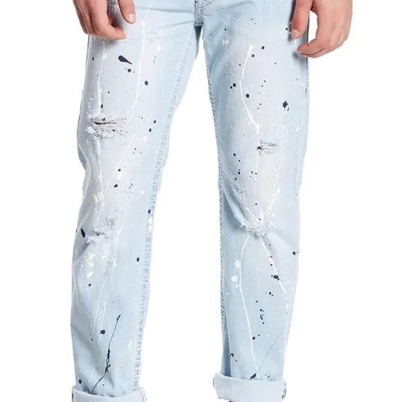 True Religion Paint Splatter Straight Jean in Blue for Men. Size: (W28)