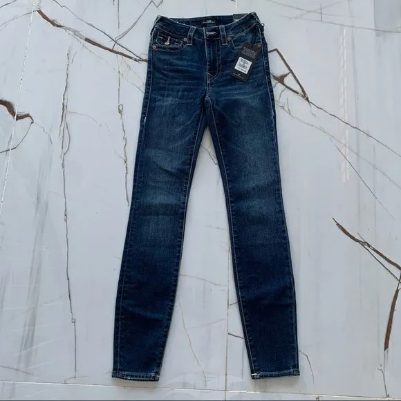 True Religion Women Halle Mid Rise Super Skinny Denim Jeans Blue Size 24
          
      NWT